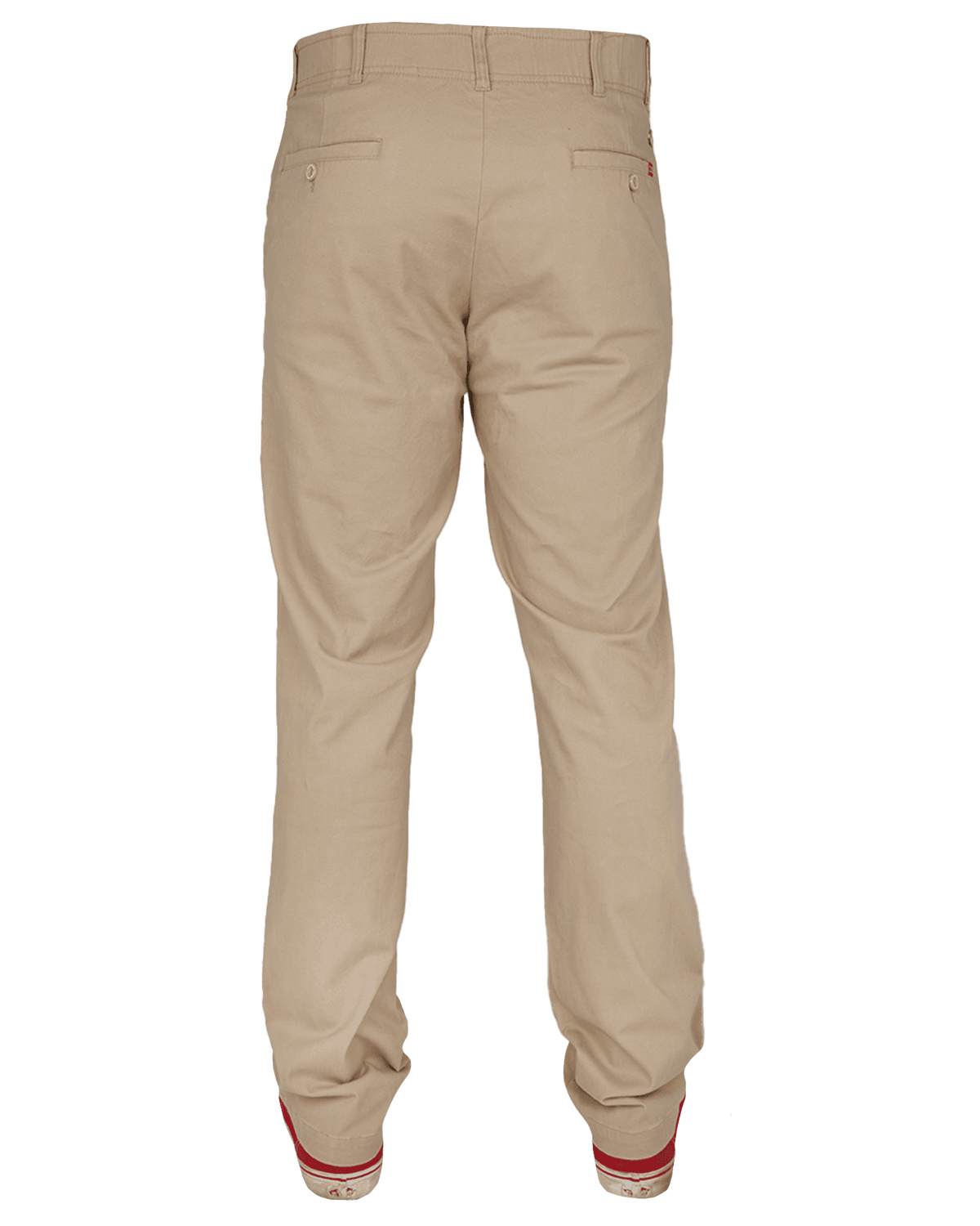 Dixxon Canada. Khaki Chino Pants. Rear view showing dual welt pockets, minimal Dixxon branding, and straight-leg silhouette.