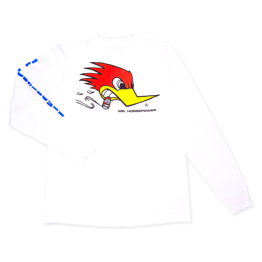 Mr. Horsepower Traditional Design Long Sleeve T-Shirt - White