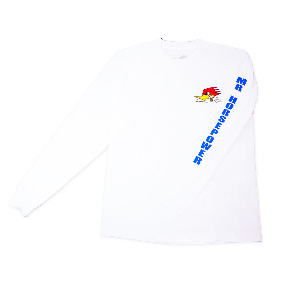 Mr. Horsepower Traditional Design Long Sleeve T-Shirt - White