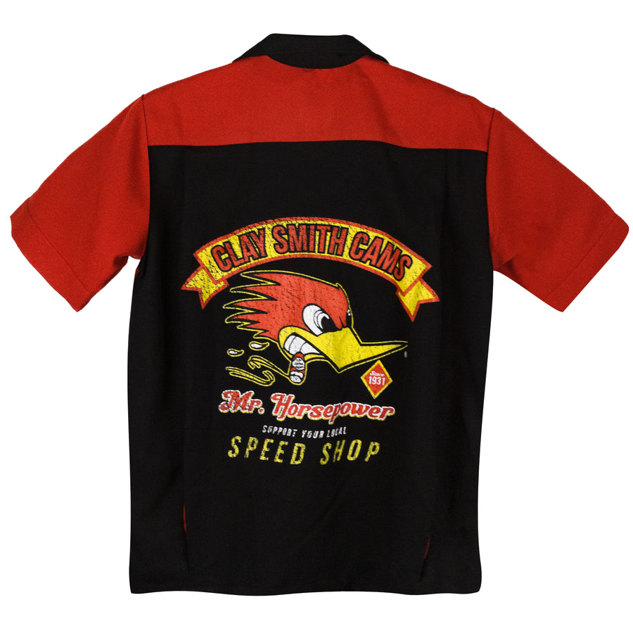 Mr. Horsepower Support Local Speed Shop Bowling Shirt - Red/Black